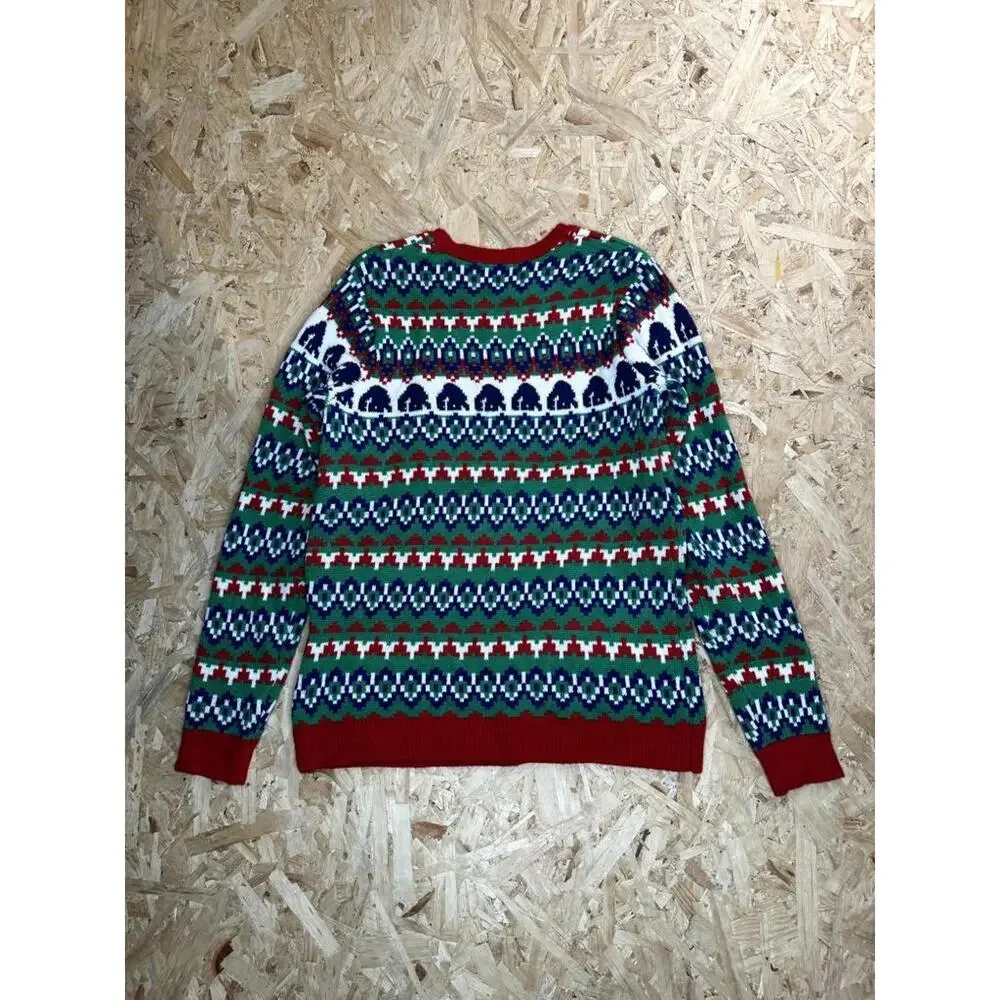 Holiday Time Ugly Christmas Sweater Mens Large Gorilla Santa Hat Candy Cane Knit
